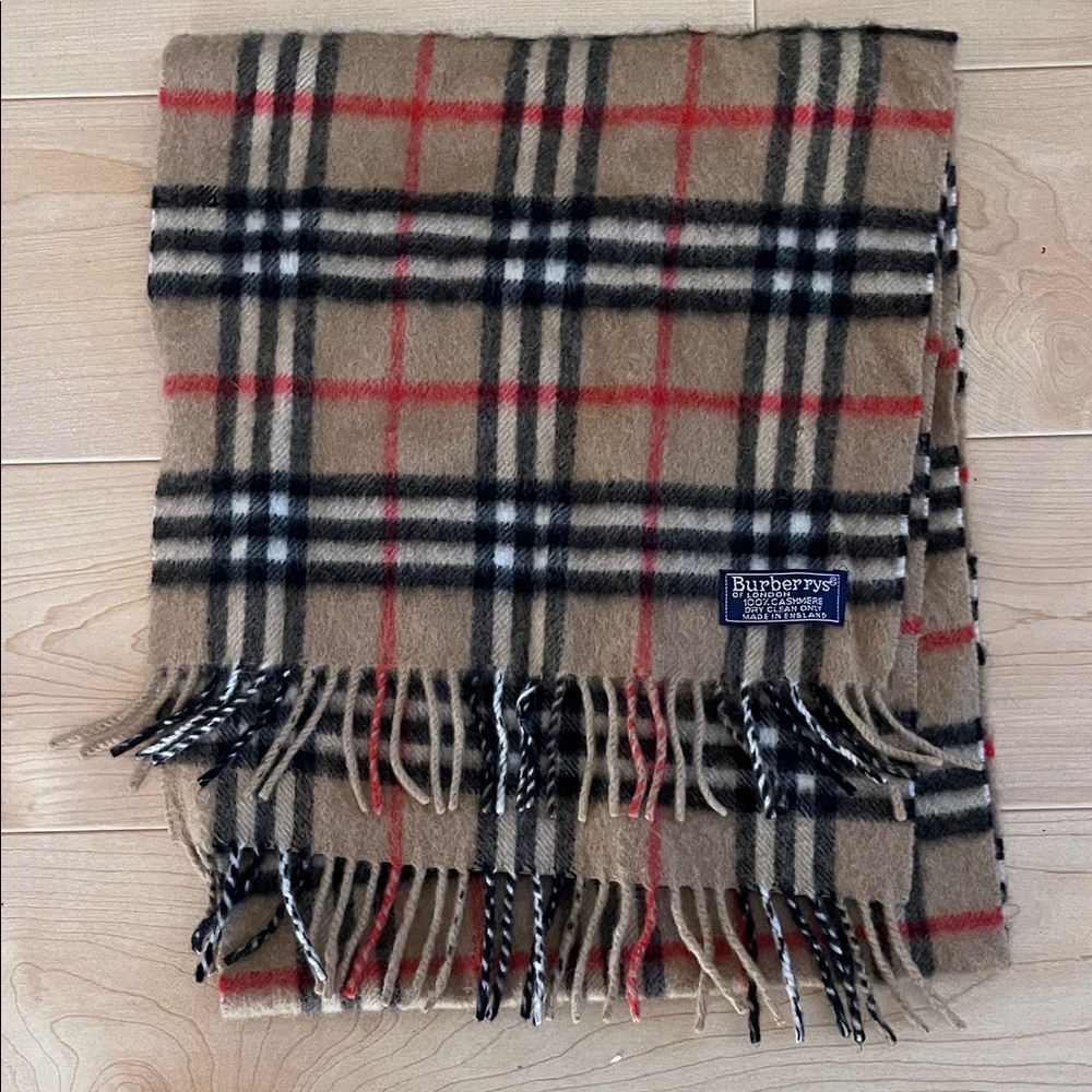 Vintage Burberry Classic Check Scarf in Tan and Red